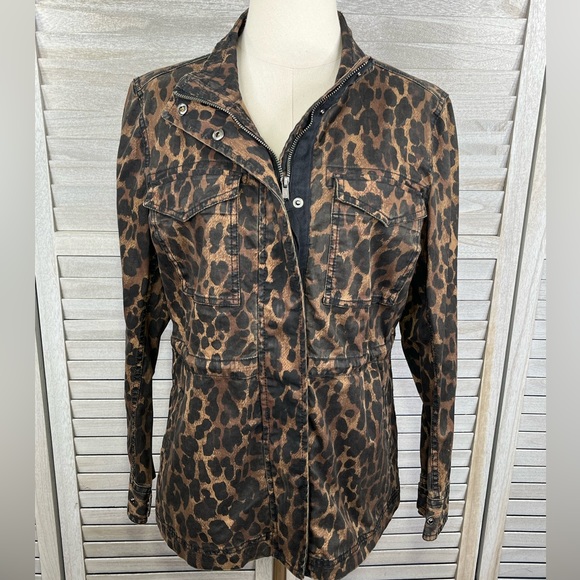 STYLE & CO. Stretchy Jean Jacket Leopard Print-Medium - Picture 1 of 3